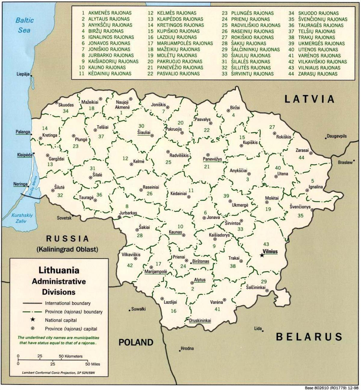 Карта Карта на Литва с градовете