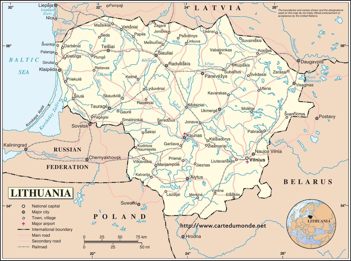 Карта на Литва страната