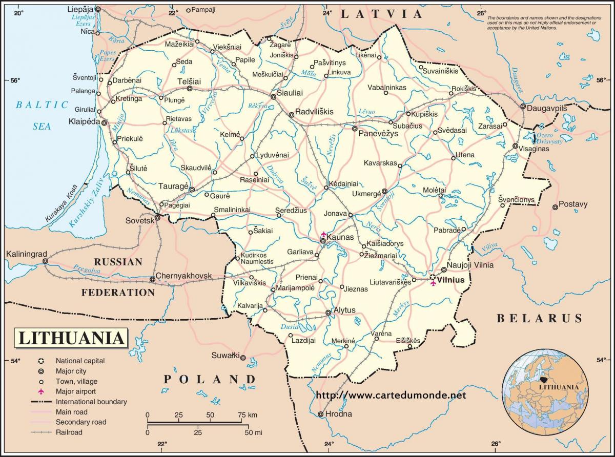 Карта на Литва страната