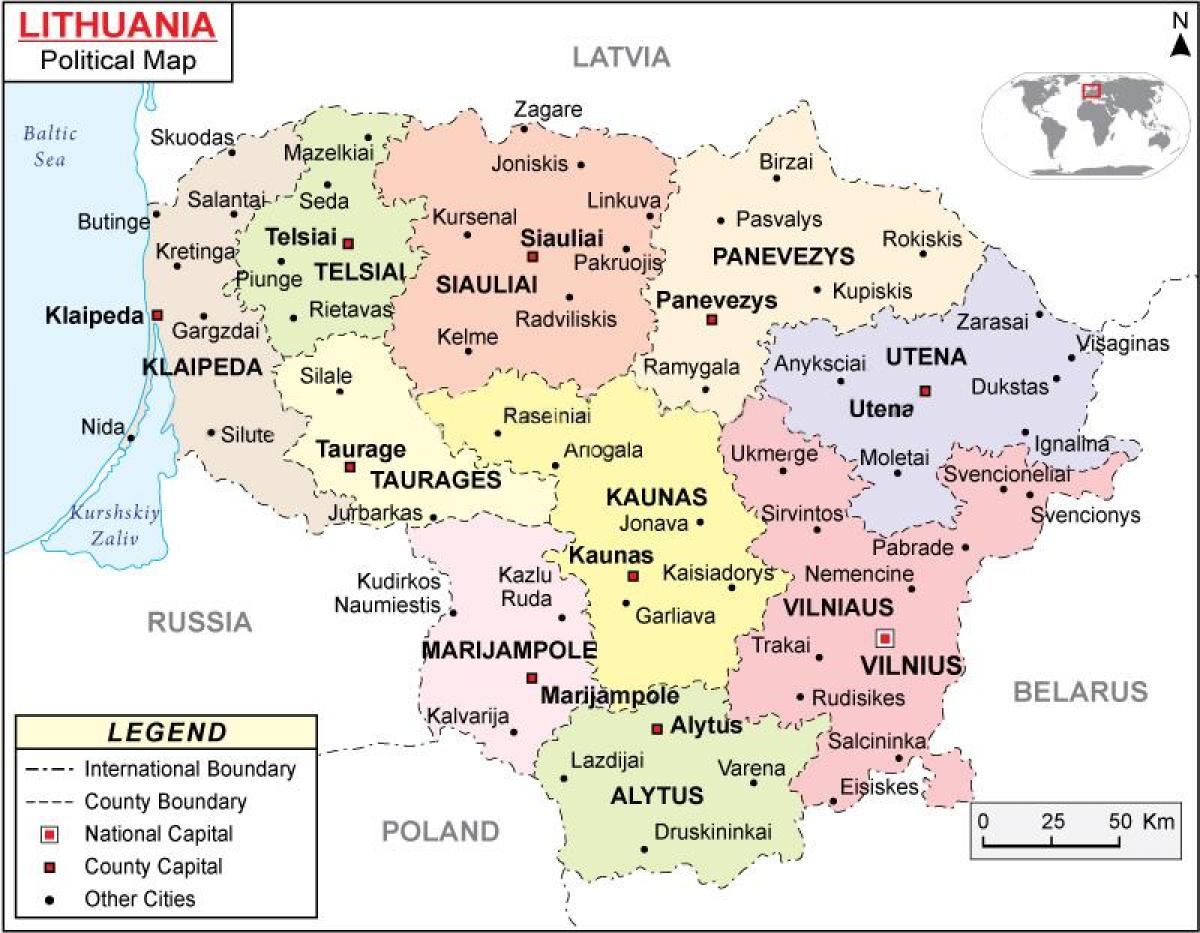 Карта на Литва политическа